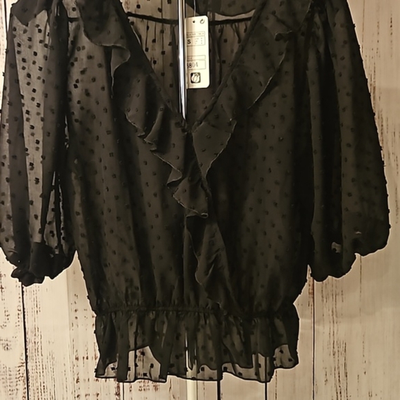 Jon & Anna Contemporary Sheer Ruffle and Dot Pattern Blouse - Picture 3 of 7
